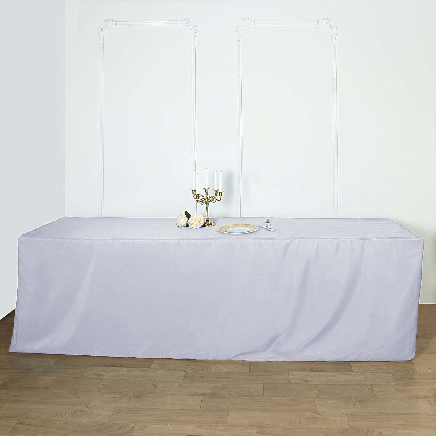 Fitted Polyester 96"x30" Rectangle Tablecloth White - Durable and Easy to Maintain Table Cover for Trade Shows, Catering & Events - NestOCart
