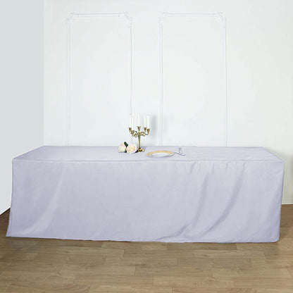Fitted Polyester 96"x30" Rectangle Tablecloth White - Durable and Easy to Maintain Table Cover for Trade Shows, Catering & Events - NestOCart