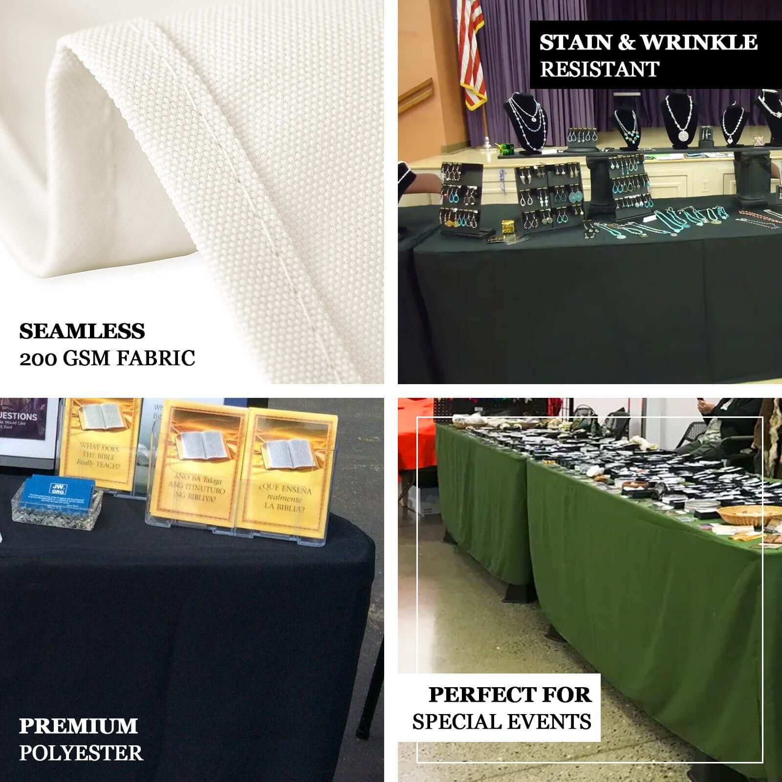 Fitted Polyester 96"x30" Rectangle Tablecloth White - Durable and Easy to Maintain Table Cover for Trade Shows, Catering & Events - NestOCart