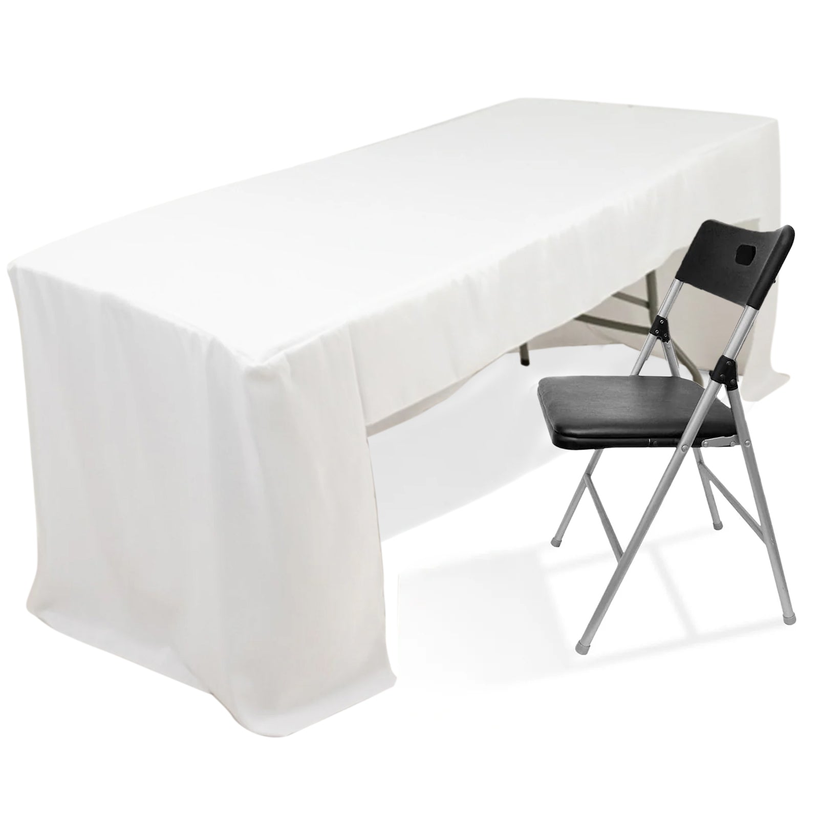 Fitted Polyester 96"x30" Rectangle Tablecloth White with Open Back Design - Easy to Maintain and Wrinkle - Resistant Table Cover for Trade Shows & Displays - Bell Racket Store
