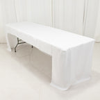 Fitted Polyester 96"x30" Rectangle Tablecloth White with Open Back Design - Easy to Maintain and Wrinkle - Resistant Table Cover for Trade Shows & Displays - Bell Racket Store