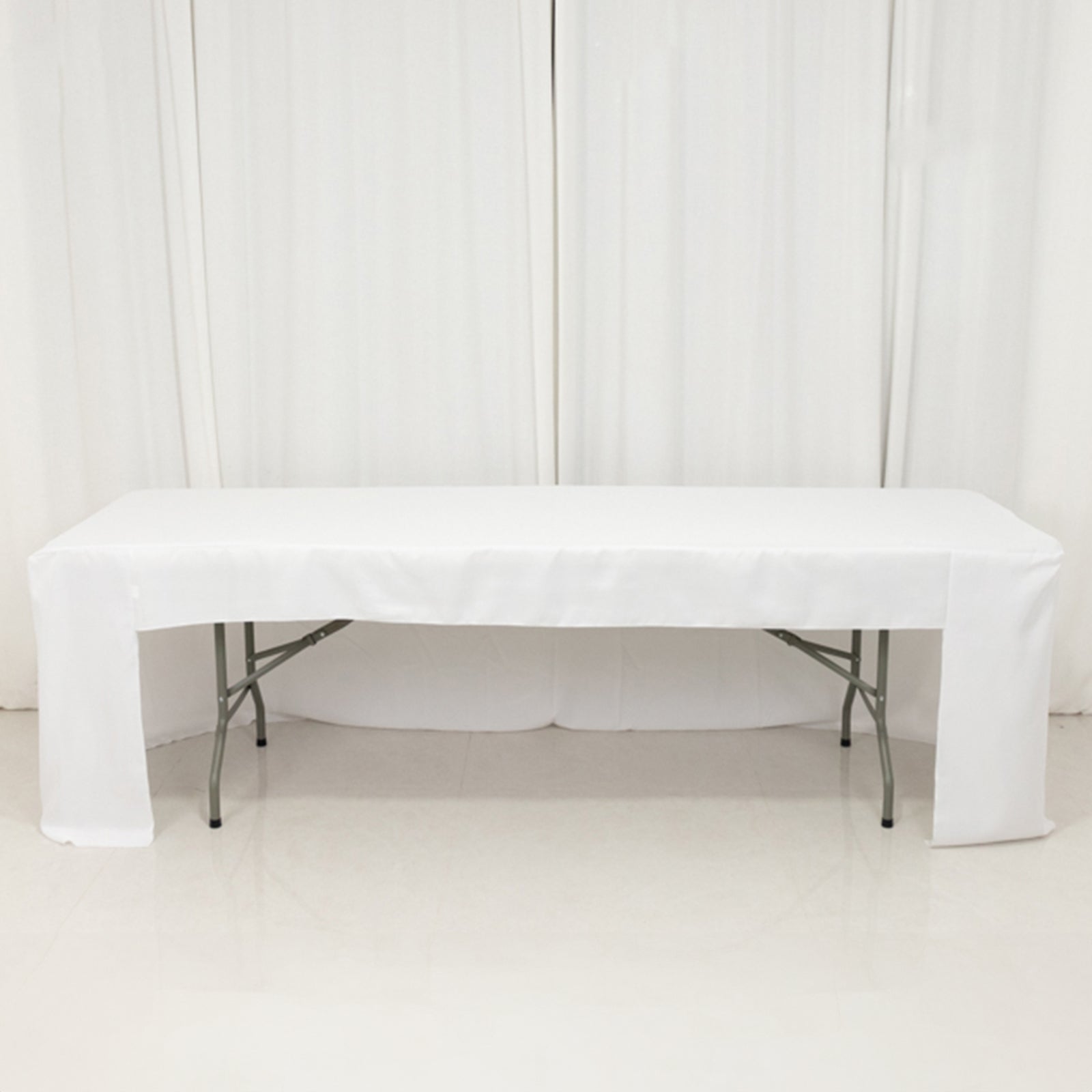Fitted Polyester 96"x30" Rectangle Tablecloth White with Open Back Design - Easy to Maintain and Wrinkle - Resistant Table Cover for Trade Shows & Displays - Bell Racket Store