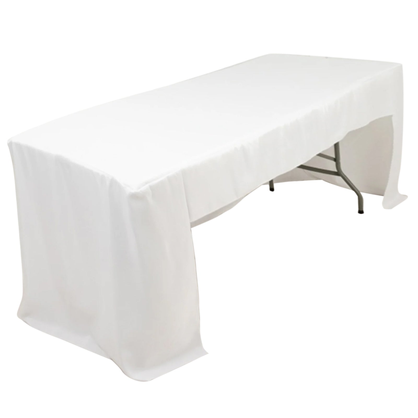 Fitted Polyester 96"x30" Rectangle Tablecloth White with Open Back Design - Easy to Maintain and Wrinkle - Resistant Table Cover for Trade Shows & Displays - Bell Racket Store