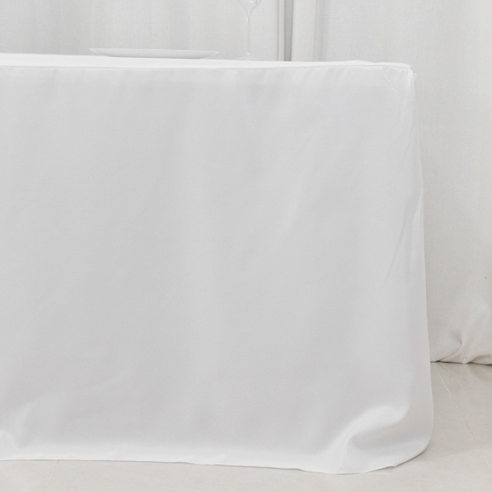Fitted Polyester 96"x30" Rectangle Tablecloth White with Open Back Design - Easy to Maintain and Wrinkle - Resistant Table Cover for Trade Shows & Displays - Bell Racket Store