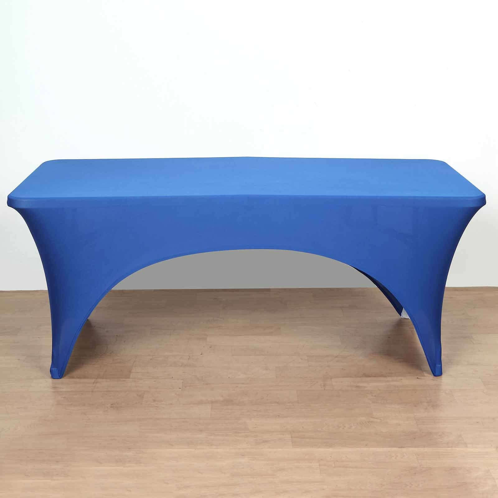 Stretch Spandex 72"x30" Rectangular Table Cover Royal Blue with Curved Open Back Design Tailored Professional Look