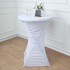 Heavy Duty Spandex 30" Fitted Round Cocktail Table Cover White Ruched Pleated - Durable Stretch Design