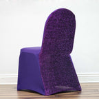 Spandex Chair Cover with Metallic Shimmer Tinsel Back for Banquet Chairs Purple - Fitted Slipcover