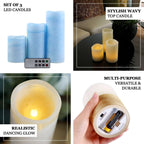 Set of 3 LED Flameless Pillar Candles Remote Operated Metallic Silver - Battery Powered 4", 6", 8"