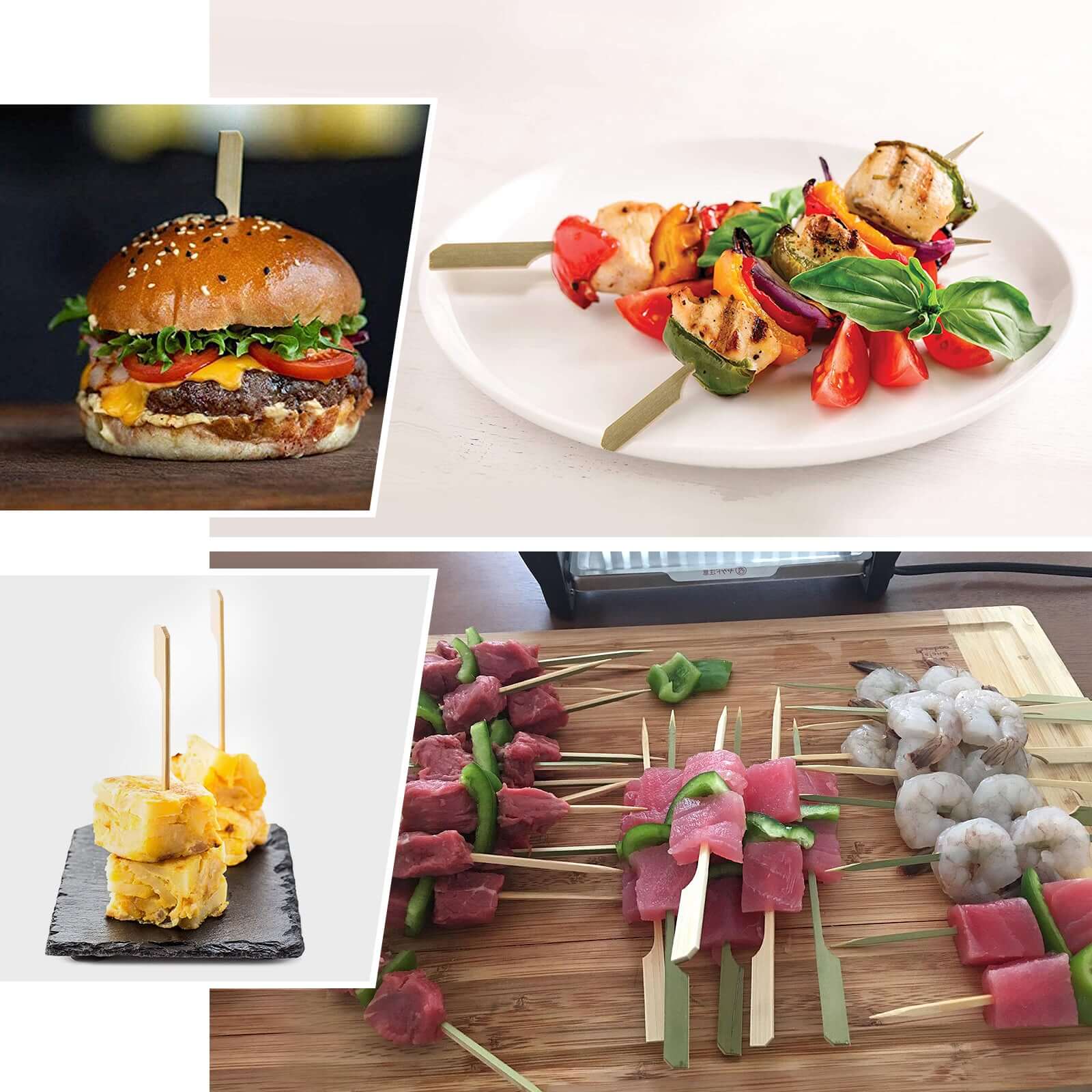 100-Pack Bamboo Skewers Paddle Shaped - Natural Eco Friendly Wooden Cocktail Picks for Food Display Party Snacks & Outdoor Cooking 6"