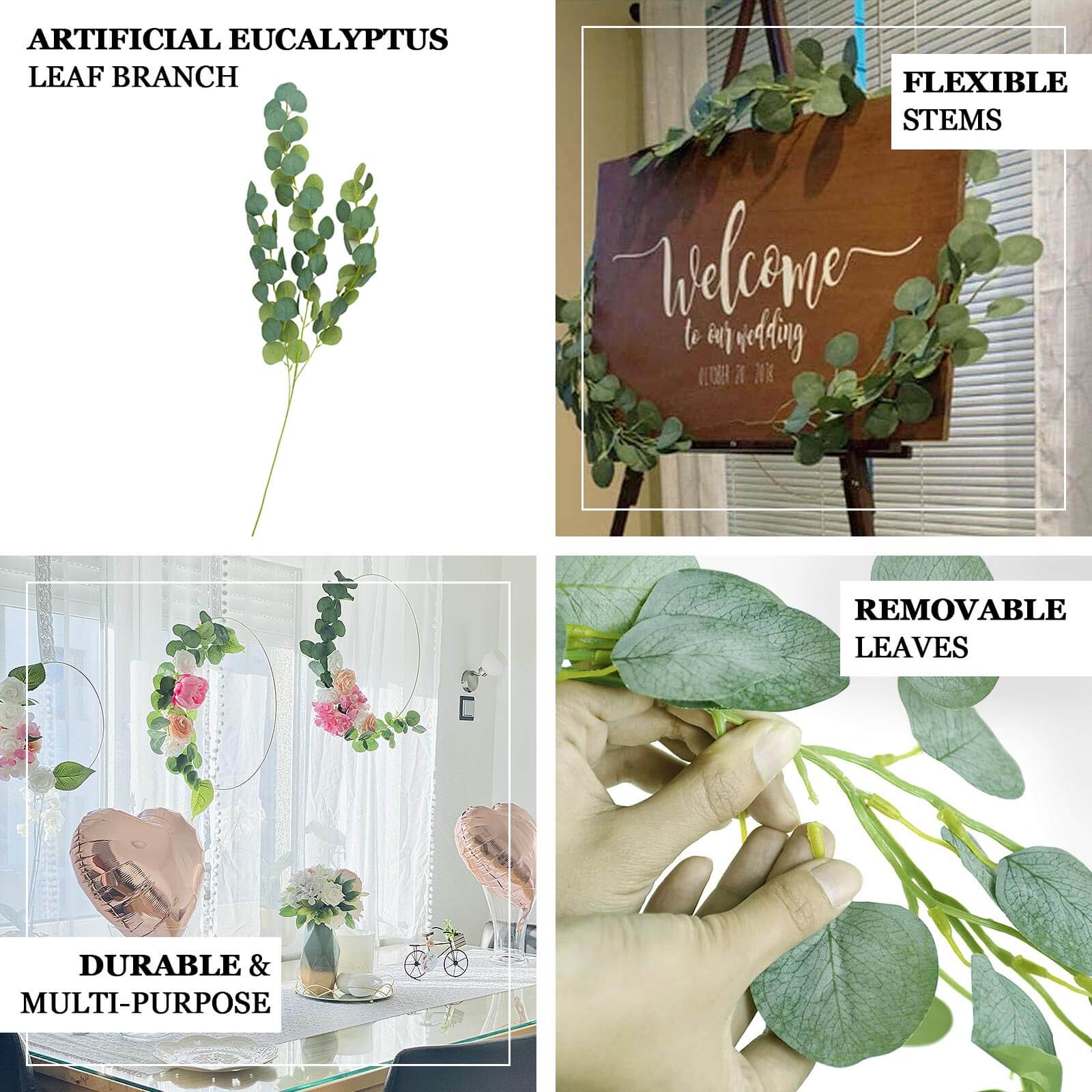 3 Pack 41" Green Real Touch Hanging Silk Silver Dollar Leaf Plant Stems, Artificial Indoor Eucalyptus Sprays