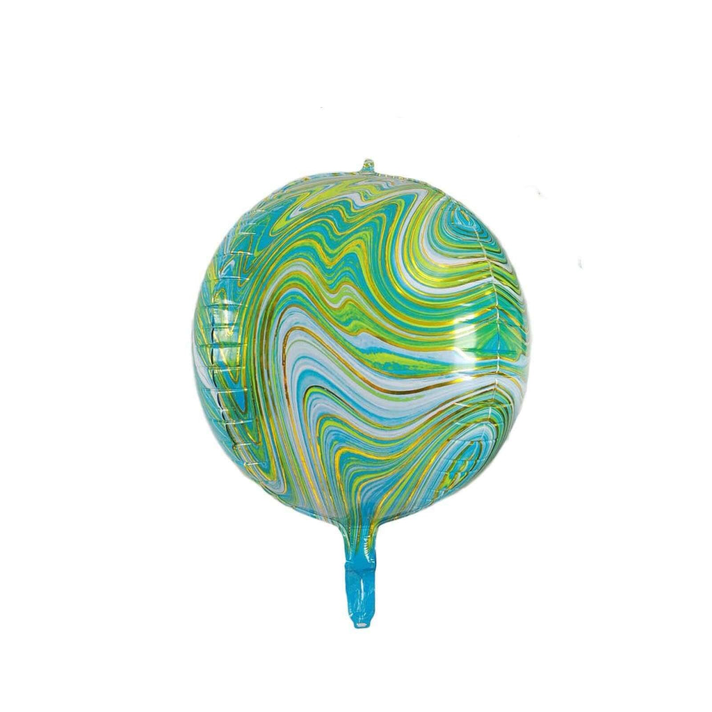 3 Pack 13" Green Gold Marble Orbz Foil Balloons, 4D Sphere Mylar Balloons