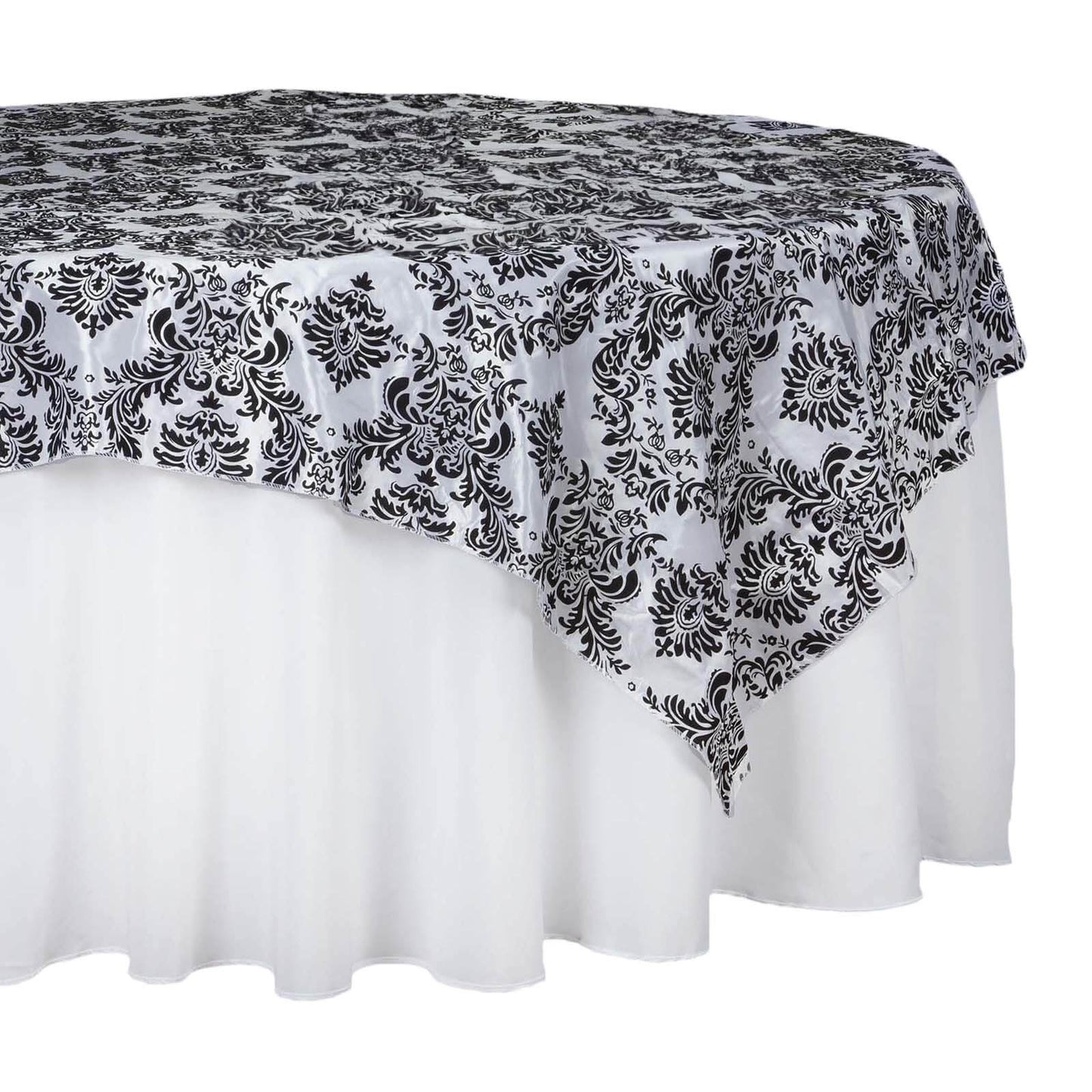 Flocking 60"x60" Table Overlay Square Tablecloth Black - Damask Design for Stylish Occasions - NestOCart
