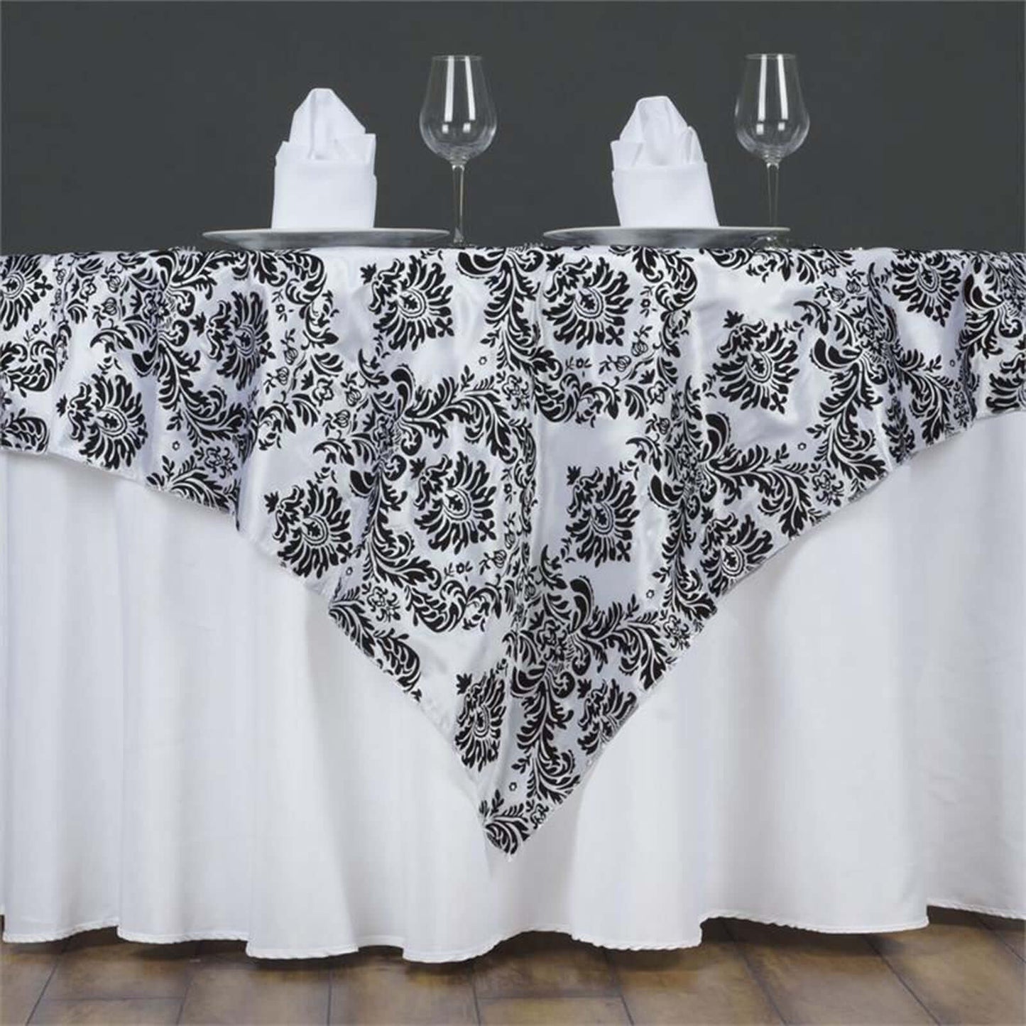 Flocking 60"x60" Table Overlay Square Tablecloth Black - Damask Design for Stylish Occasions - NestOCart