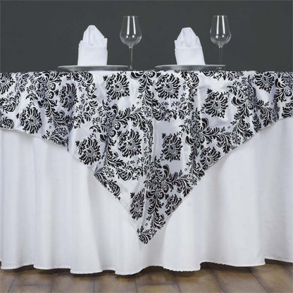 Flocking 60"x60" Table Overlay Square Tablecloth Black - Damask Design for Stylish Occasions - NestOCart