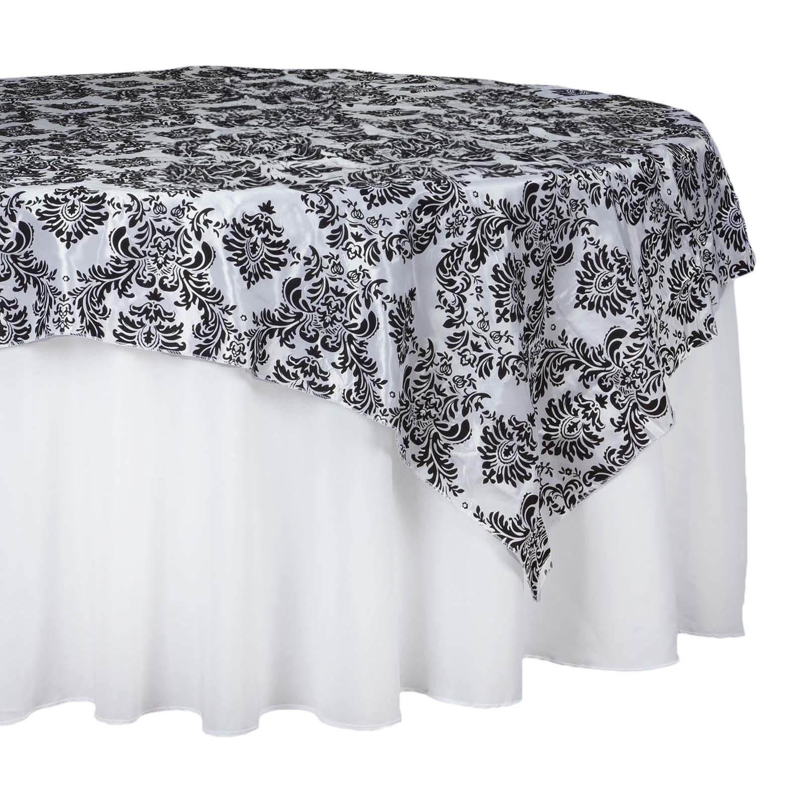 Flocking 60"x60" Table Overlay Square Tablecloth Black - Damask Design for Stylish Occasions - NestOCart