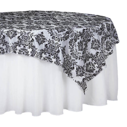 Flocking 60"x60" Table Overlay Square Tablecloth Black - Damask Design for Stylish Occasions - NestOCart