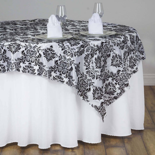 Flocking 60"x60" Table Overlay Square Tablecloth Black - Damask Design for Stylish Occasions - NestOCart
