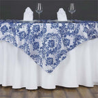 Flocking 60"x60" Table Overlay Square Tablecloth Royal Blue - Damask Table Cover - Bell Racket Store