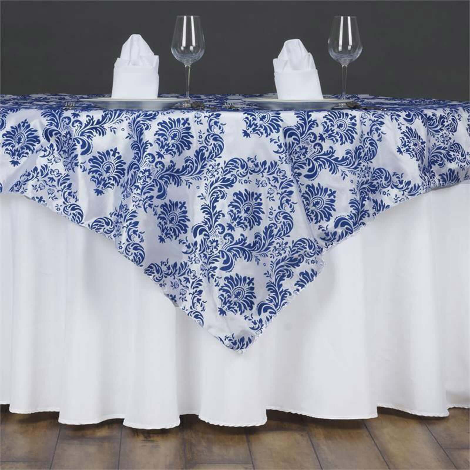 Flocking 60"x60" Table Overlay Square Tablecloth Royal Blue - Damask Table Cover - Bell Racket Store