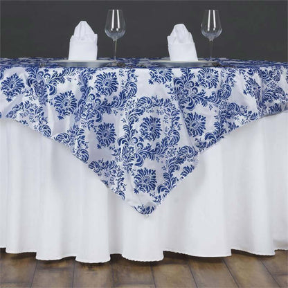 Flocking 60"x60" Table Overlay Square Tablecloth Royal Blue - Damask Table Cover - Bell Racket Store