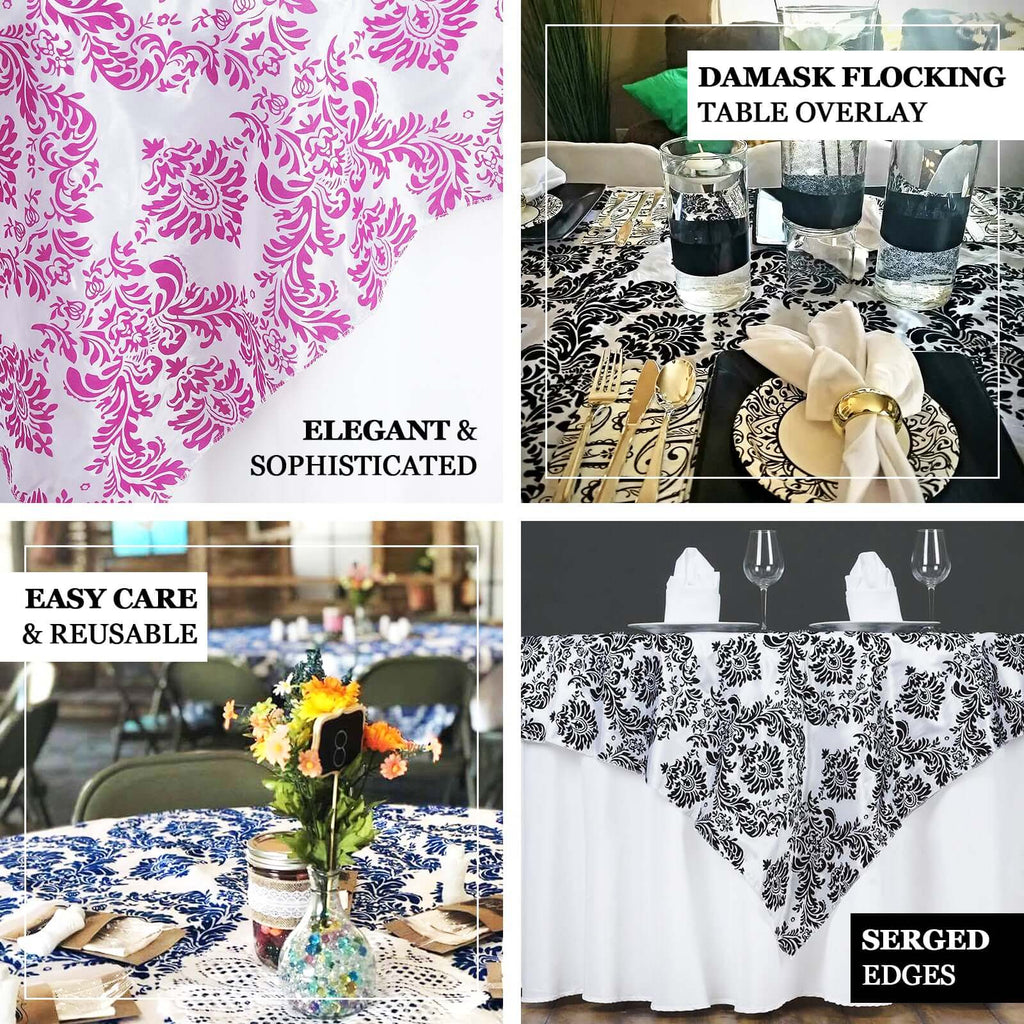 Flocking 60"x60" Table Overlay Square Tablecloth Royal Blue - Damask Table Cover - Bell Racket Store