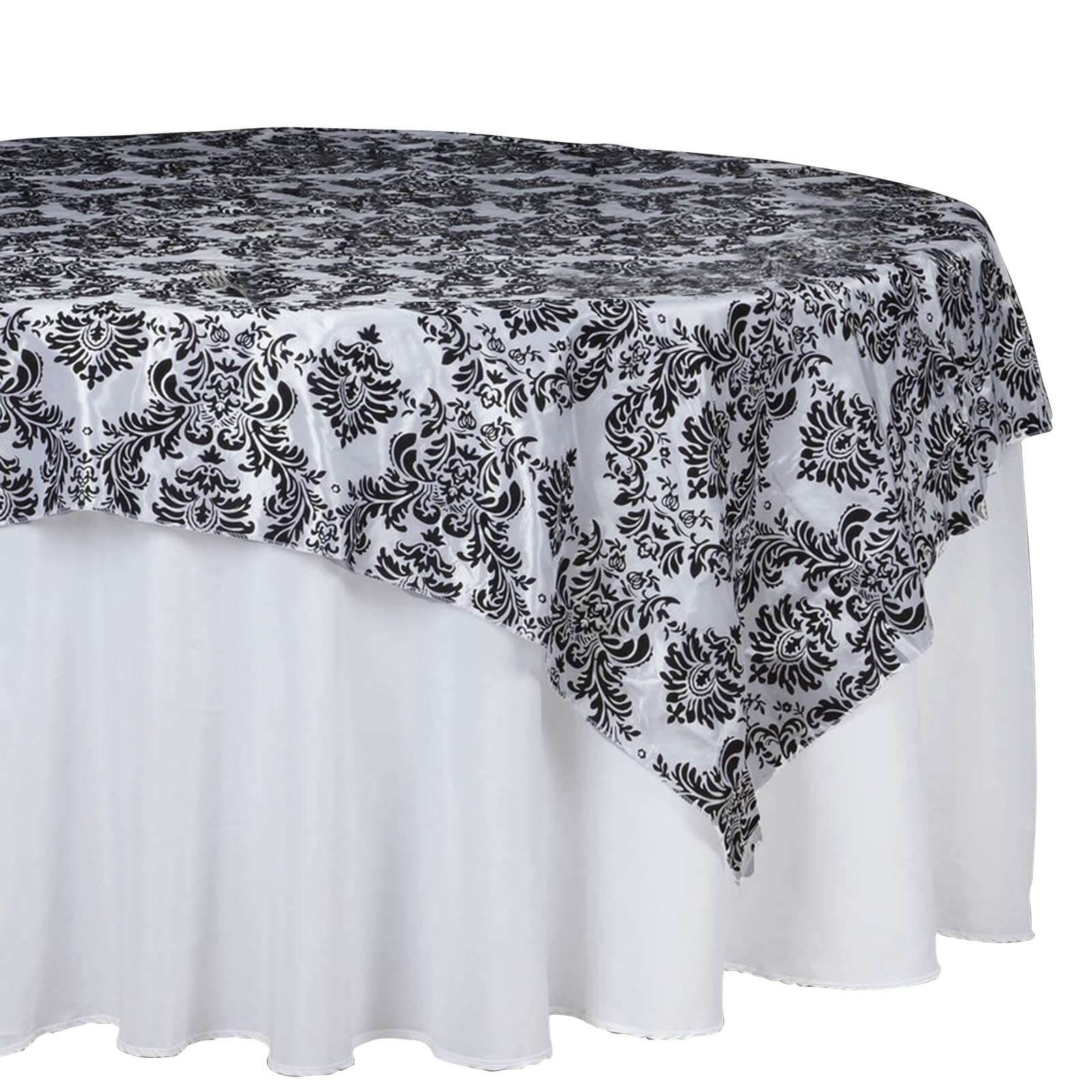 Flocking 90"x90" Table Overlay Square Tablecloth Black - Damask Design for Sophisticated Occasions