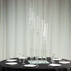 Crystal Glass Cluster Candelabra Pedestal Stand - Square Hurricane Taper Candle Holder Table Centerpiece 4ft