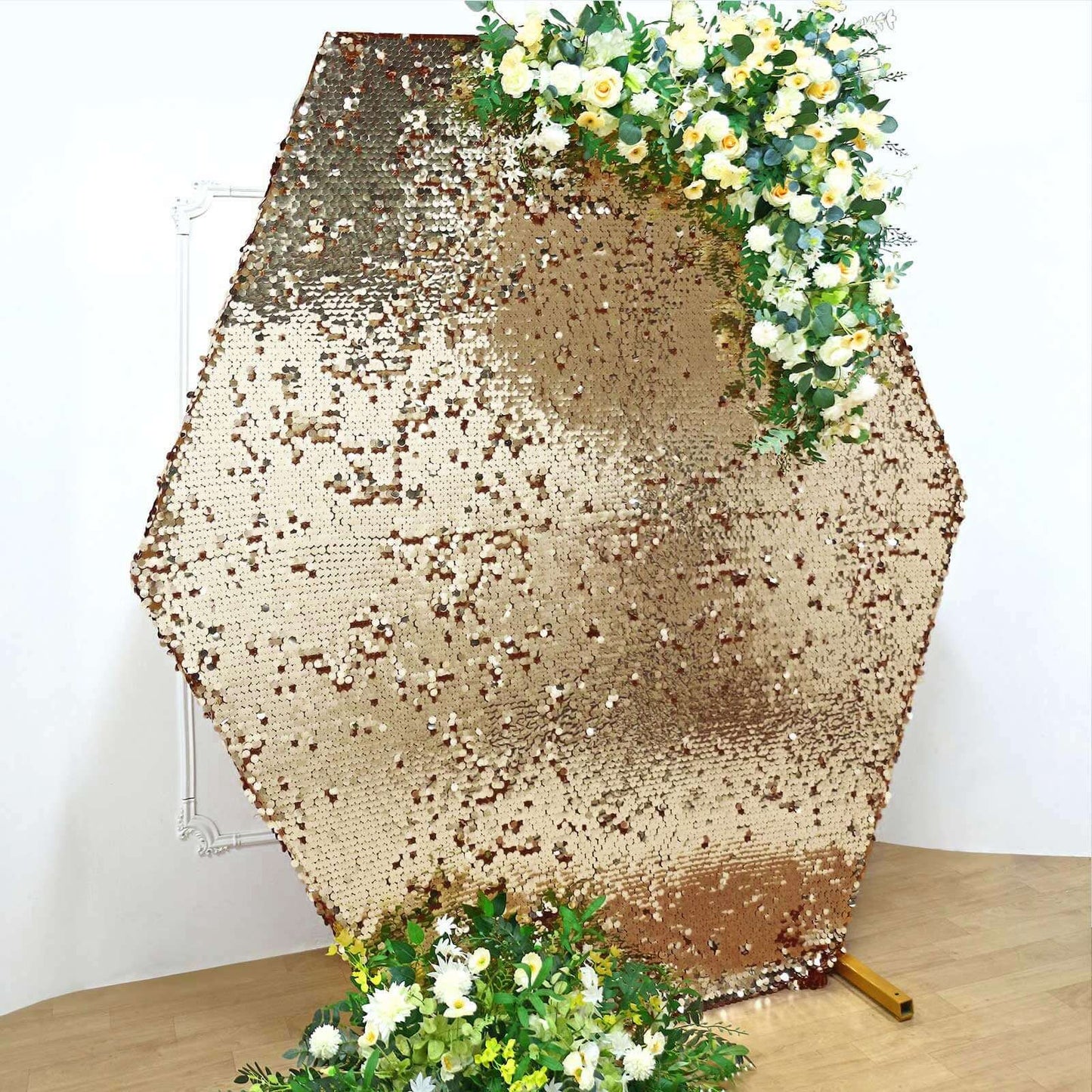 8ftx7ft Gold Big Payette Sequin Sparkly Hexagon Backdrop Stand Cover