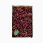 24 Roses 2" Burgundy Artificial Foam Flowers With Stem Wire and Leaves