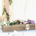 Natural Wood Planter Rectangular Box 30"x6"- Durable Decor with Removable Plastic Liner for Tables