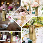2-Pack Mercury Glass Vases Geometric Design Gold - Stylish Wedding Floral Centerpieces 8"