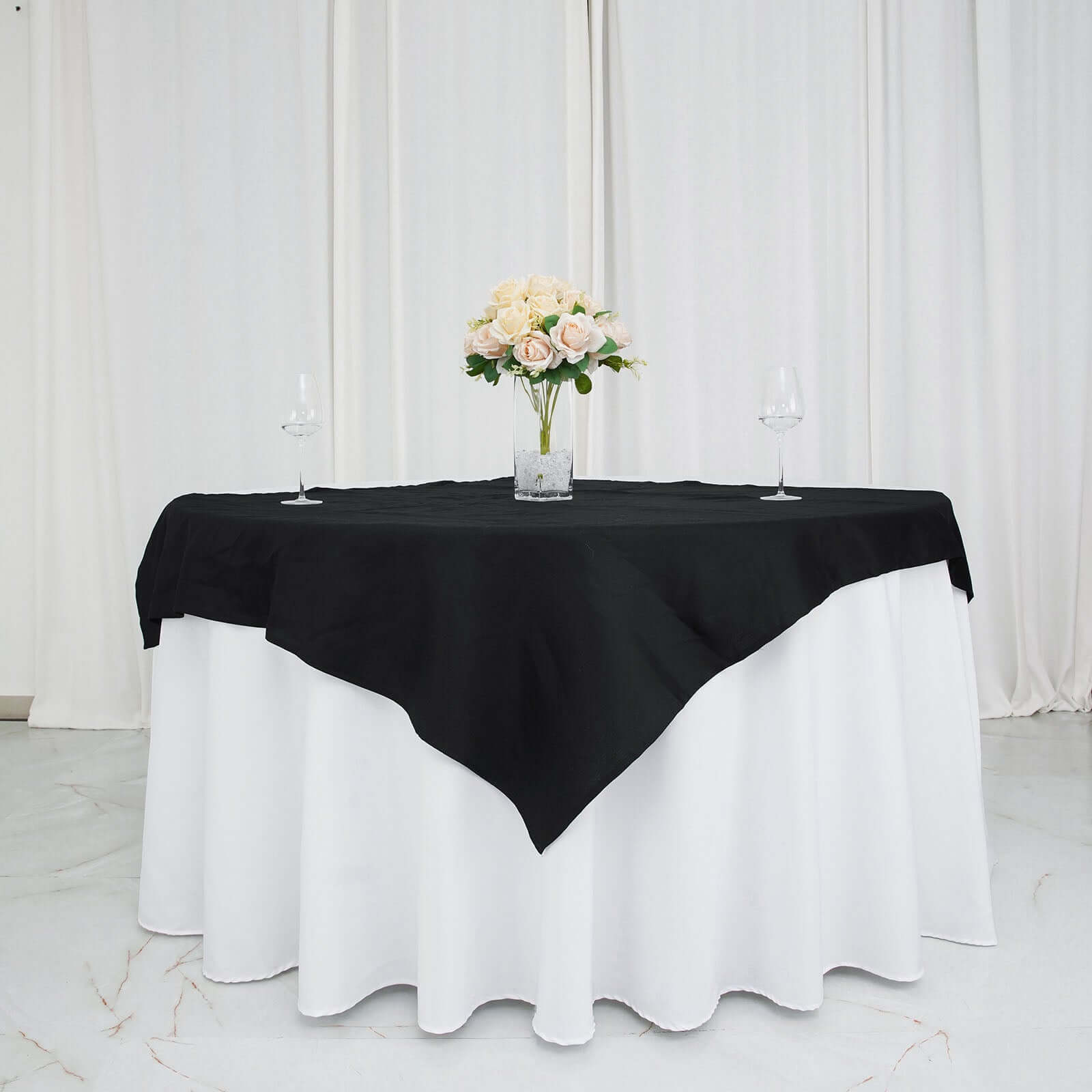 100% Cotton 54"x54" Table Overlay Square Tablecloth Black Linen - Soft & Breathable Fabric Table Topper