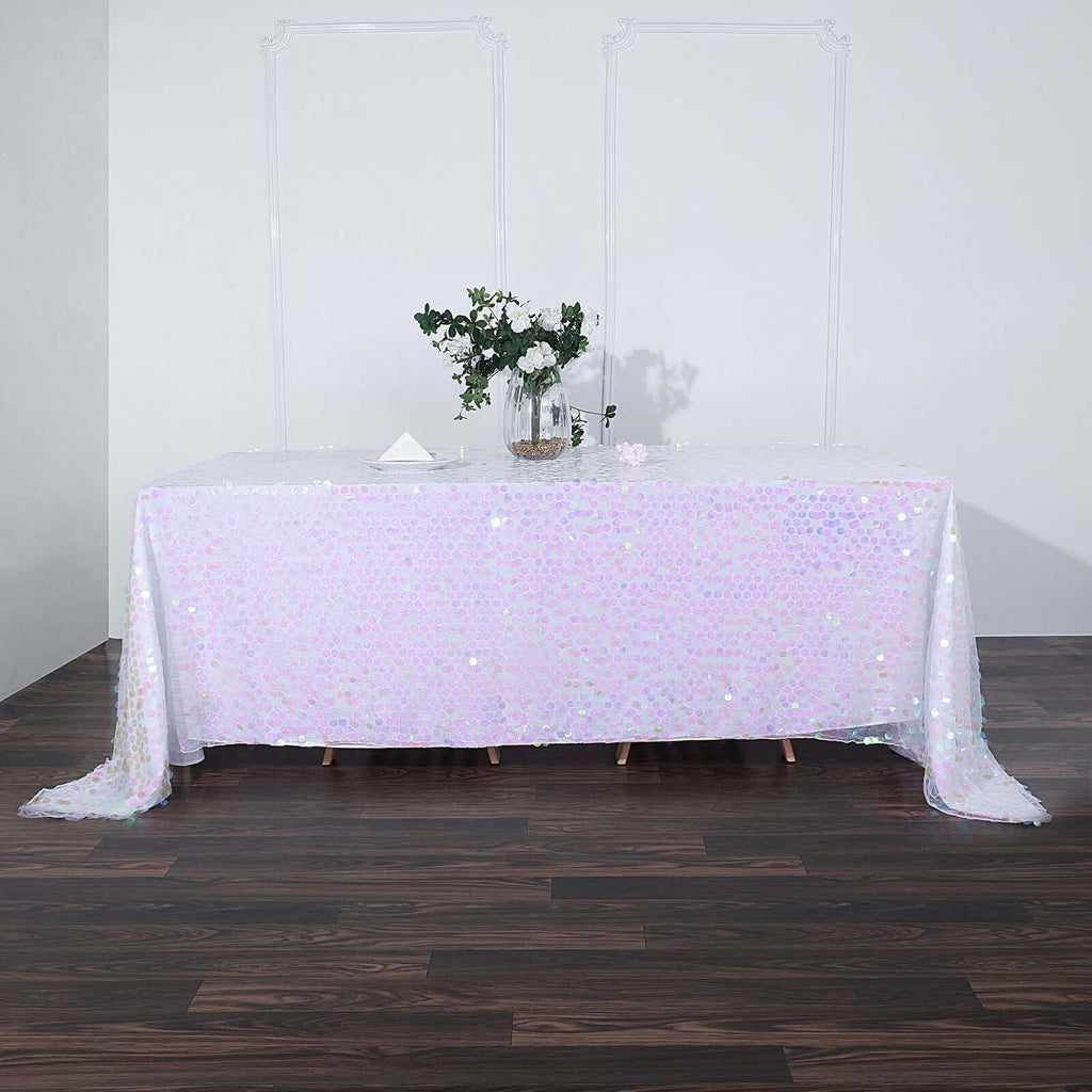 Sequin 90"x132" Rectangle Tablecloth Iridescent - Seamless Big Payette Table Cover