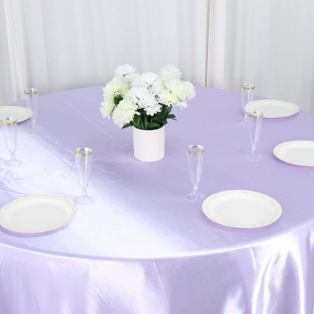 Satin 120" Round Tablecloth Lavender Lilac - Stylish Seamless Table Cover