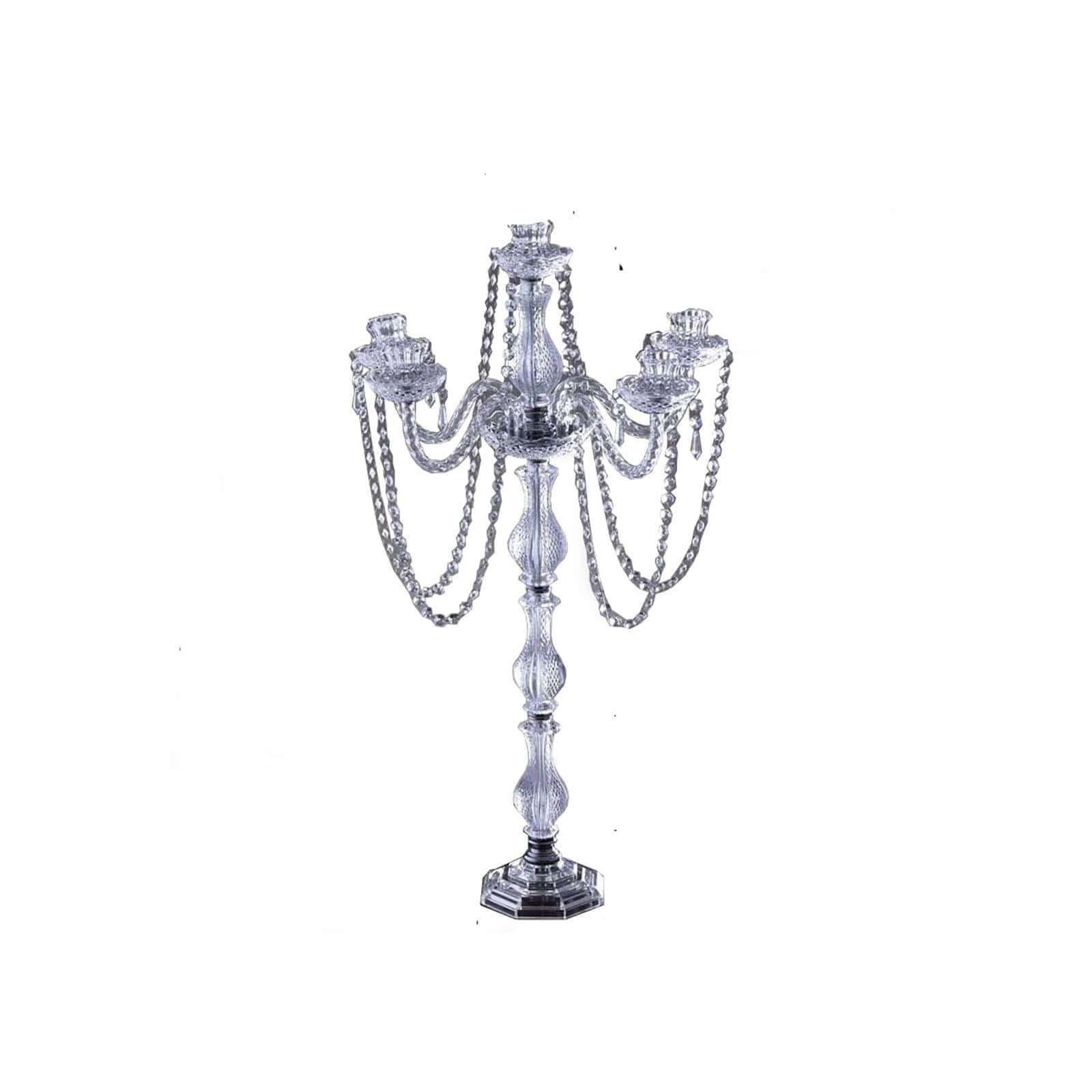 4-Arm Crystal Chandelier Candelabra Silver Metal - Sophisticated Taper Candlestick Holder Table Centerpiece 35"
