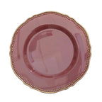 10-Pack Plastic 10" Dinner Plates in Cinnamon Rose with Gold Scalloped Rim - Disposable Large Party Plates