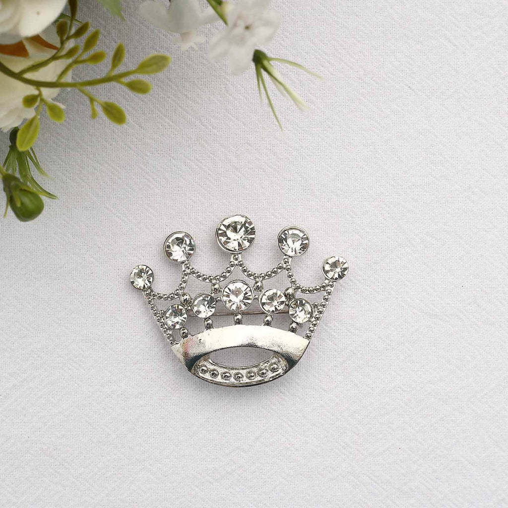 Rhinestone Metal Crown Sash Band Buckle Silver - Glittering Tiara Accent 2"