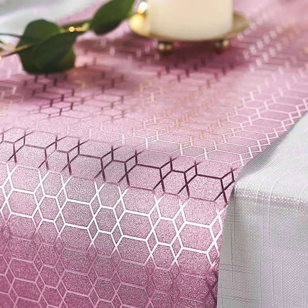 Glitter Paper 9ft Table Runner Roll Rose Gold Disposable Geometric Honeycomb Pattern - Stylish Table Decor