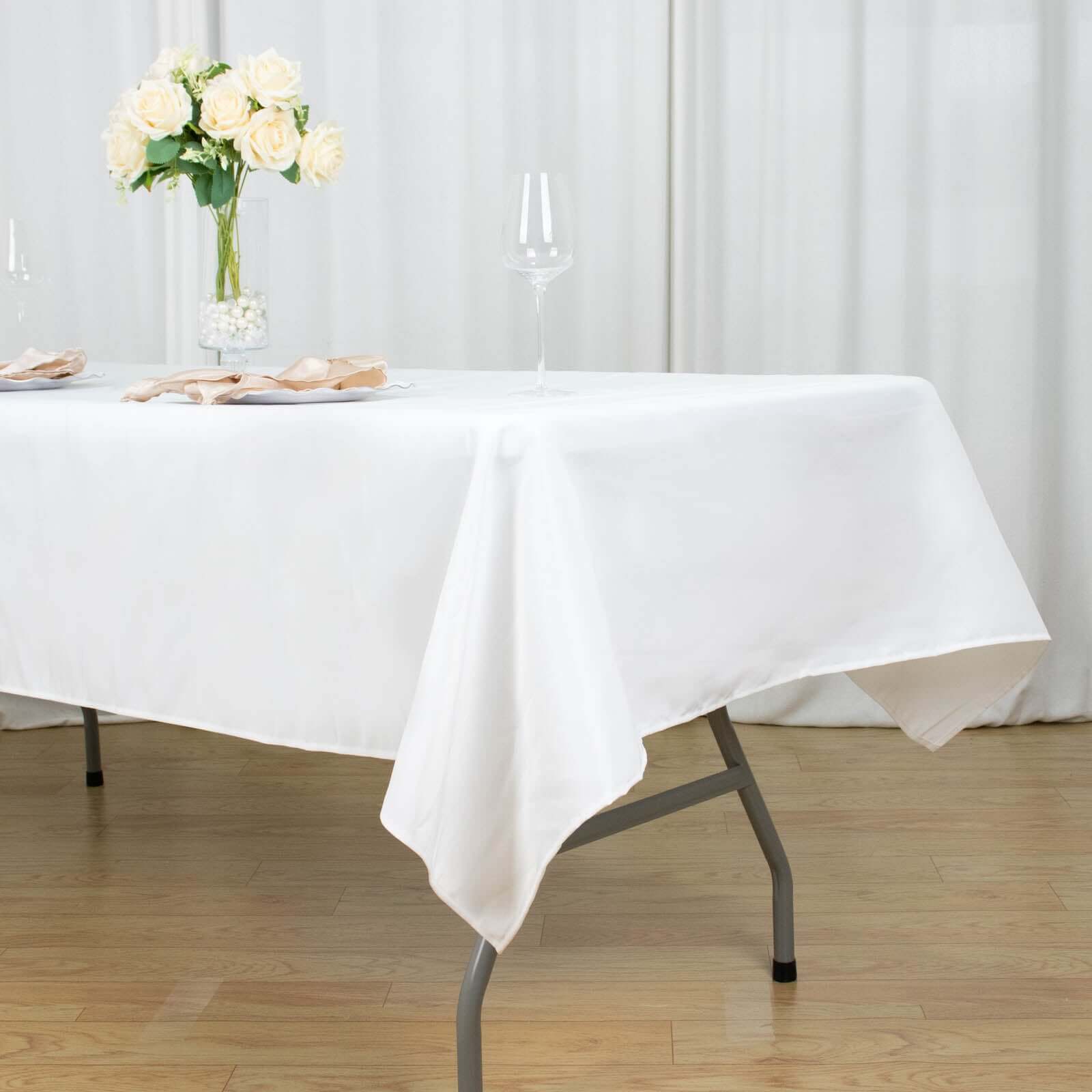 Premium Polyester 54"x96" Rectangle Tablecloth White - Durable 220GSM Stain-Resistant Fabric for Weddings & Events