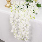 5 Pack 44" Silk Hanging Wisteria Flower Garland Vines in White, 3 Strands in 1 Bush
