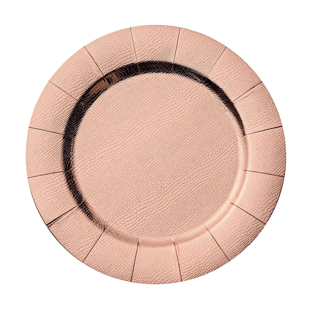 10-Pack Disposable Round Charger Plates in Rose Gold with Leathery Texture - Durable 1100GSM Cardboard Placemats 13"
