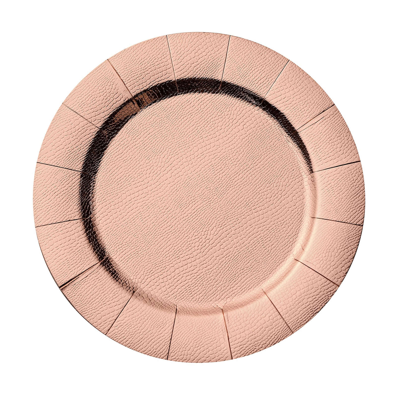 10-Pack Disposable Round Charger Plates in Rose Gold with Leathery Texture - Durable 1100GSM Cardboard Placemats 13"