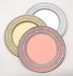 6-Pack Acrylic Round Charger Plates 13" in Rose Gold with Lace Embossed Rim, Rustic Plastic Decorative Charger Tableware