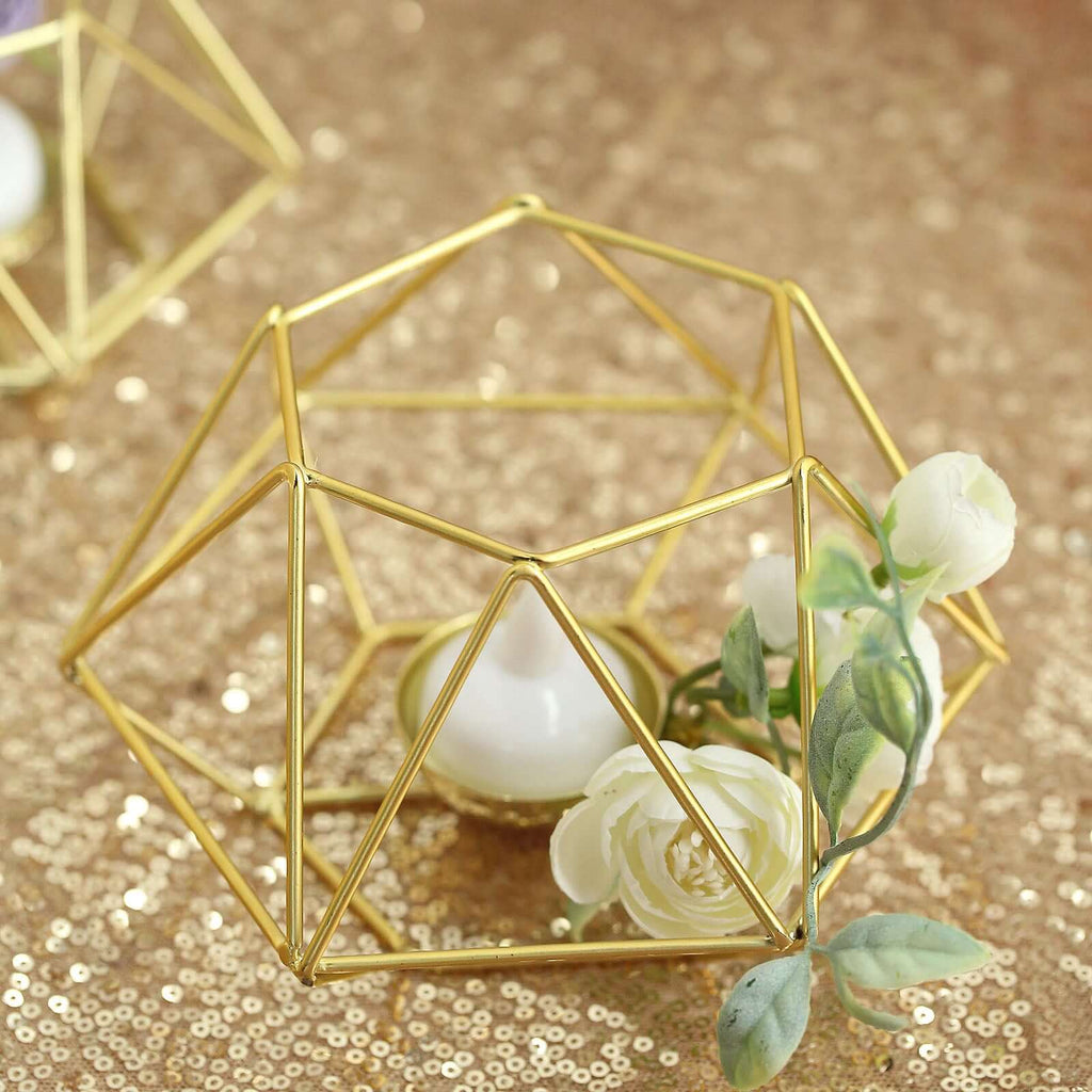 Set of 2 Candle Holders Metal Hexagon Geometric Design Gold - Modern Decorative Centerpieces for Tables 4"x3"