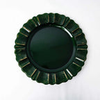 6-Pack Acrylic Plastic Round Charger Plates 13" in Hunter Emerald Green with Gold Brushed Wavy Scalloped Rim