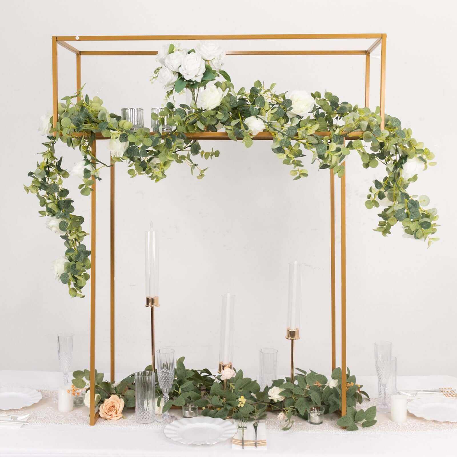 Floral Display Rack Heavy Duty Design Metal Gold - Rectangular Tall Centerpiece Stand 48" - Bell Racket Store