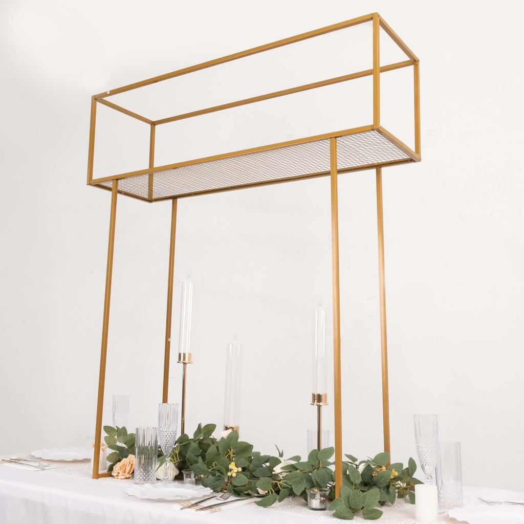 Floral Display Rack Heavy Duty Design Metal Gold - Rectangular Tall Centerpiece Stand 48" - Bell Racket Store