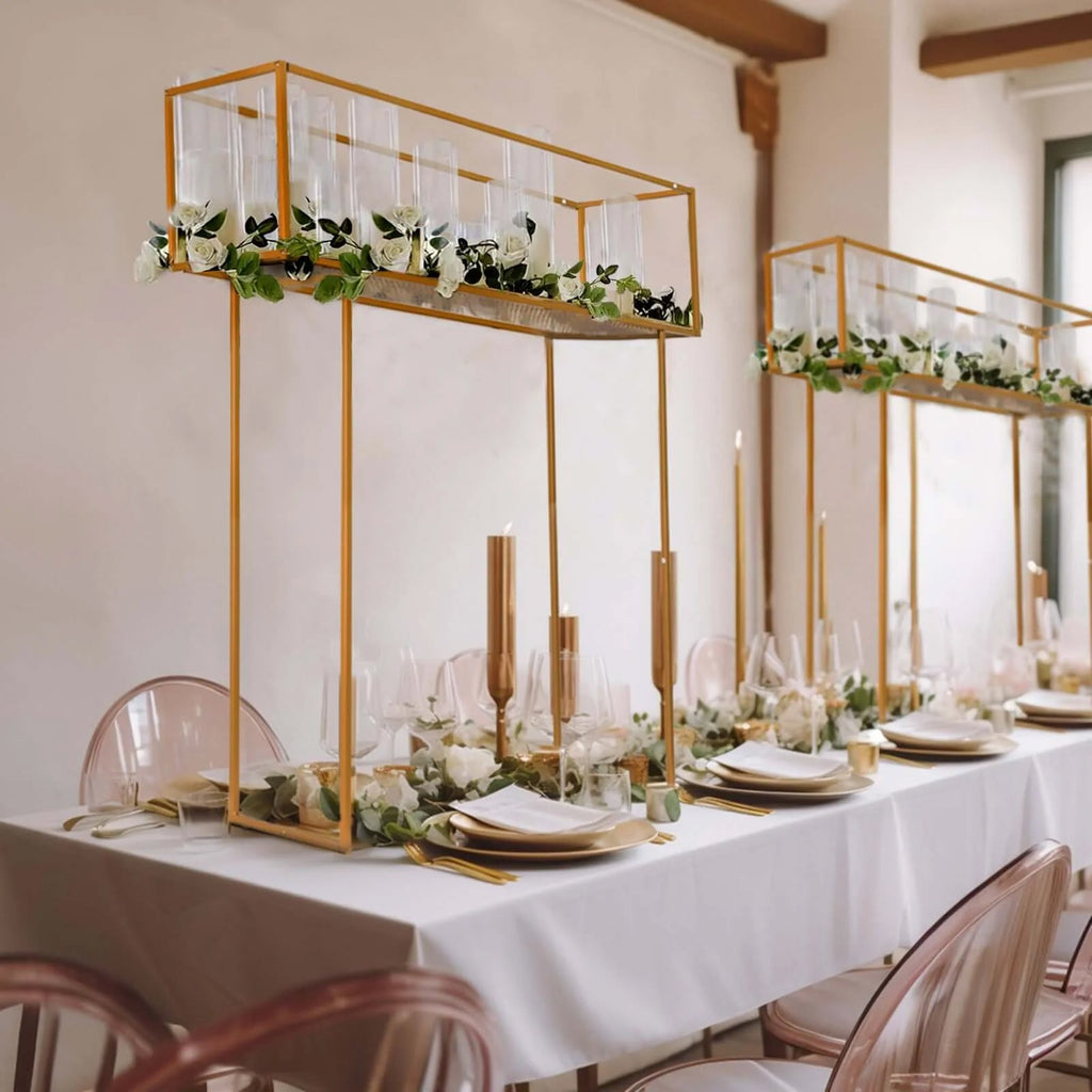 Floral Display Rack Heavy Duty Design Metal Gold - Rectangular Tall Centerpiece Stand 48" - Bell Racket Store