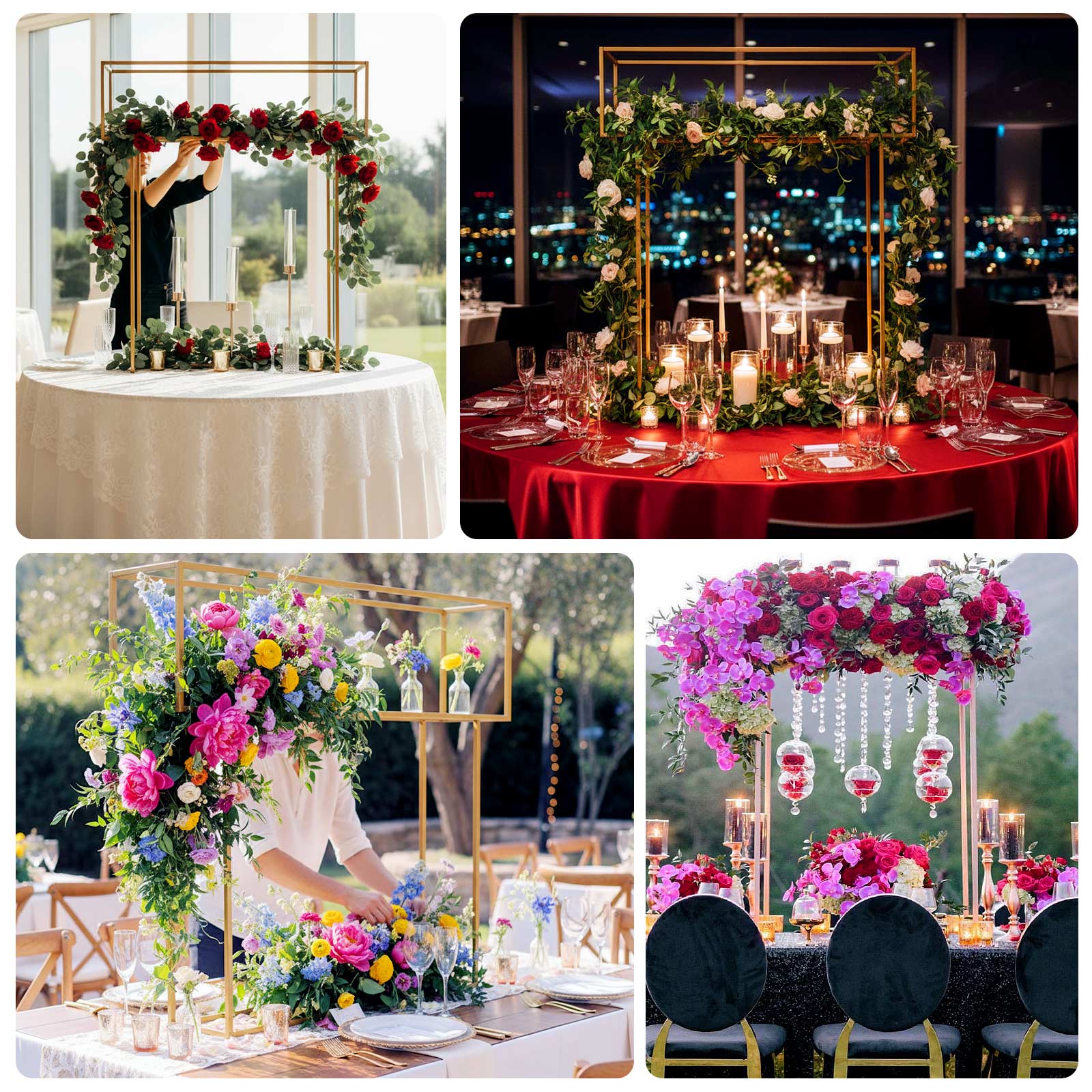 Floral Display Rack Heavy Duty Design Metal Gold - Rectangular Tall Centerpiece Stand 48" - Bell Racket Store