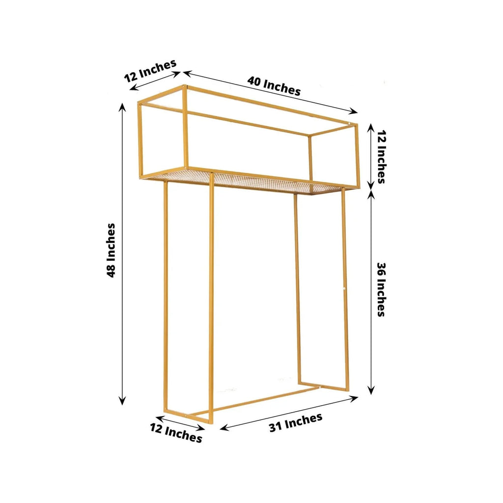 Floral Display Rack Heavy Duty Design Metal Gold - Rectangular Tall Centerpiece Stand 48" - Bell Racket Store
